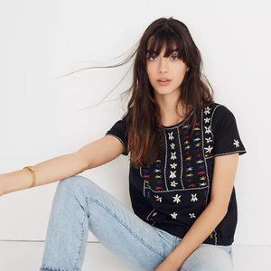 Madewell Black Embroidered Tie Back Cut Out Top (A3)